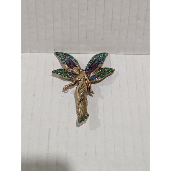 Gold Tone Rhinestone ART‎ DECO Fairy Brooch Pin Signed LC Liz Claiborne read!! - Picture 5 of 9